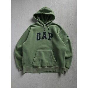 Vintage 2000s Y2K GAP Sweatshirt Hoodie Men's L Green Spellout Grunge Skate